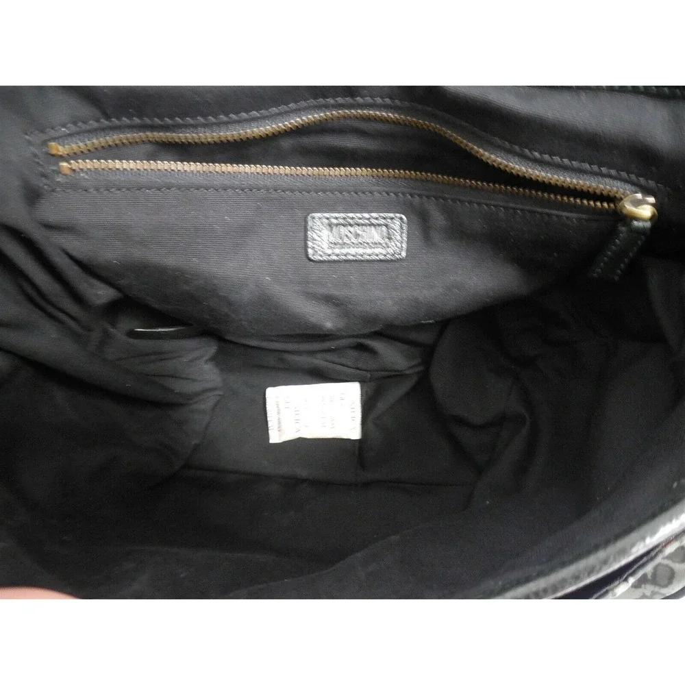 New Moschino Cheap & Chic Gray Black Leopard Nylon Leather Studded Shoulder Bag‎